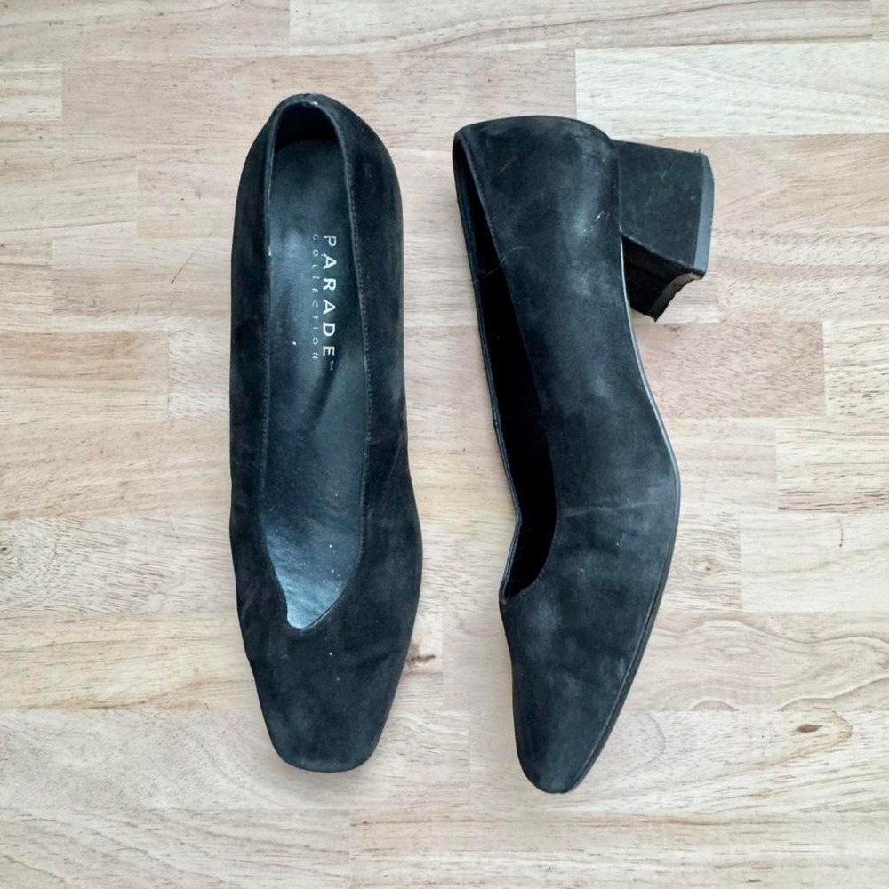 90s black suede kitten heel size 7 genuine leather minimal ballet vintage - Picture 2 of 7